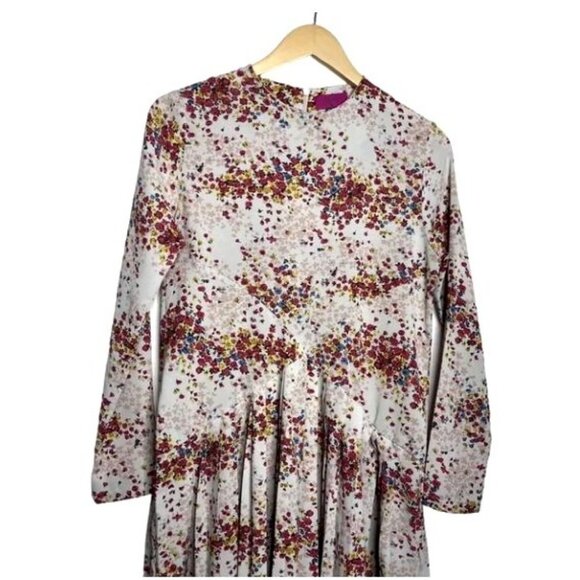 MDRN Balfour Pleated Ditsy Floral Long Sleeve Drop Waist Tea Length Dress Size X - Picture 2 of 8